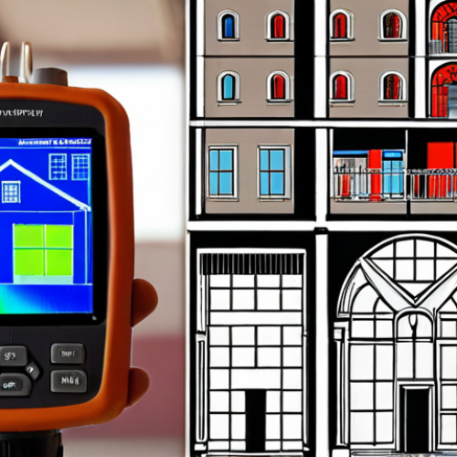**Prompt:** Energy audit of a building, showcasing thermal imaging equipment, Portuguese building architecture, focus on identifying heat loss, professional setting, ADENE certification logo subtly displayed.