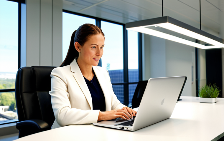 에너지관리 자격증 취득자의 커뮤니티 - Modern Office Efficiency**

"A professional businesswoman in a modest business suit, working on a la...