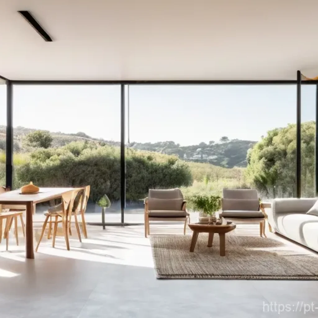 에너지 절약과 효율화의 사회적 효과 - **Sustainable Portuguese Family Home:**
A serene and brightly lit interior of a modern Portugues...