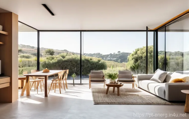 에너지 절약과 효율화의 사회적 효과 - **Sustainable Portuguese Family Home:**
    A serene and brightly lit interior of a modern Portugues...