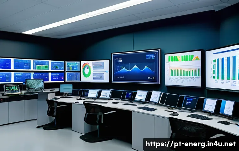 에너지관리 현장에서 자주 발생하는 문제 - A modern industrial control room filled with smart energy sensors installed on various machinery and...
