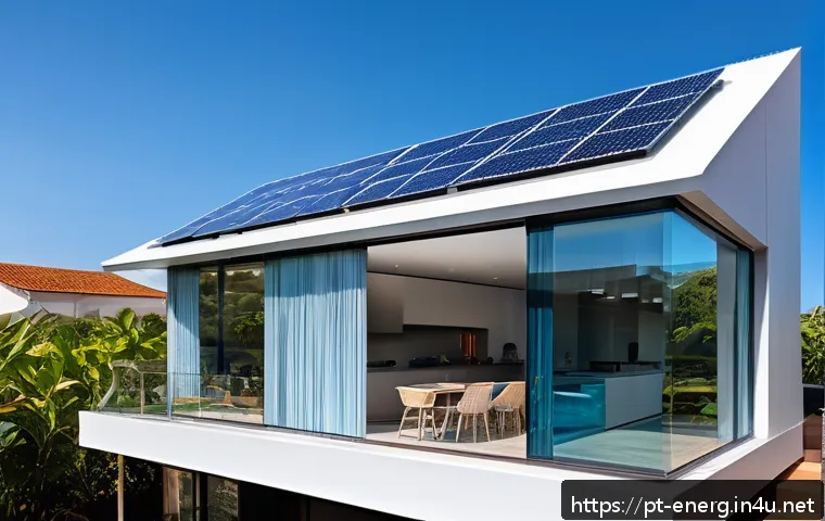 에너지관리와 관련된 최신 학술 연구 - A modern Brazilian residential rooftop featuring advanced bifacial solar panels under bright sunligh...